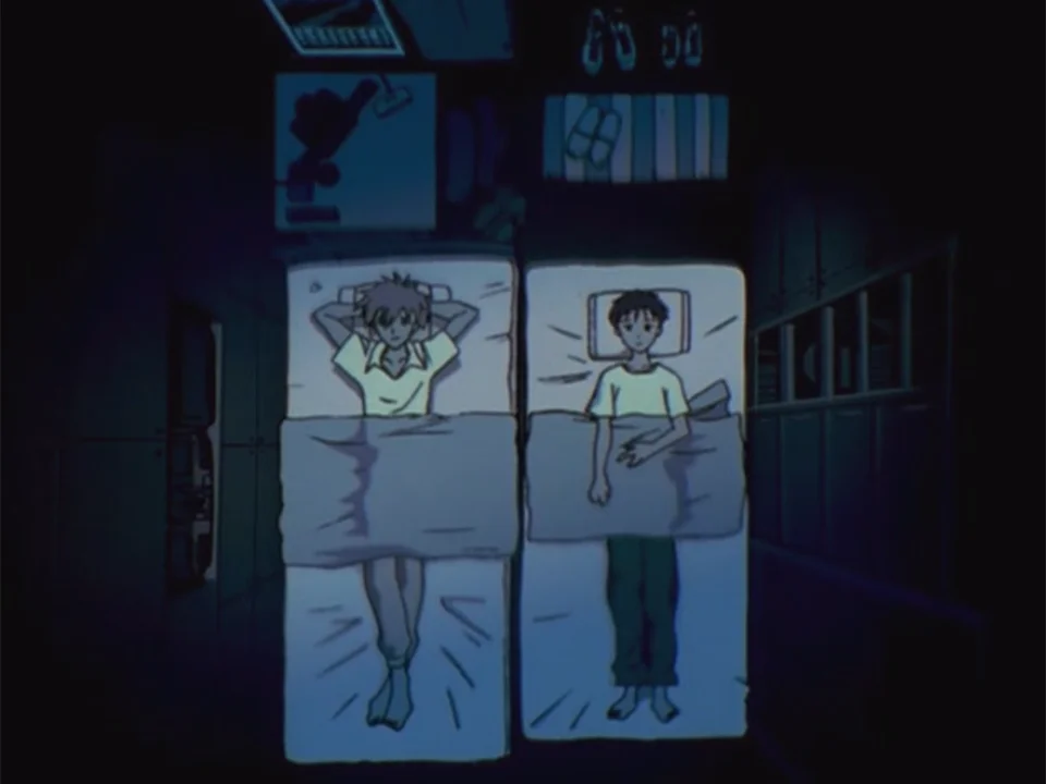 同じ部屋で並んで眠るシンジとカヲル