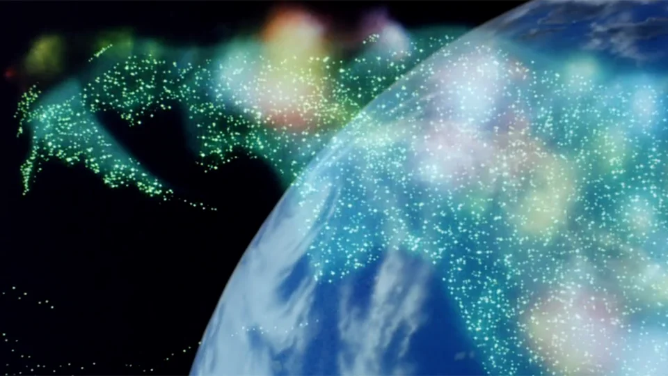 地球と宇宙空間へ広がる無数の光