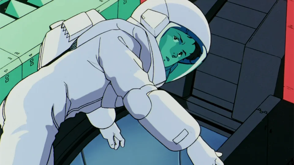 宇宙服姿で機体へ乗り込もうとするハサウェイ