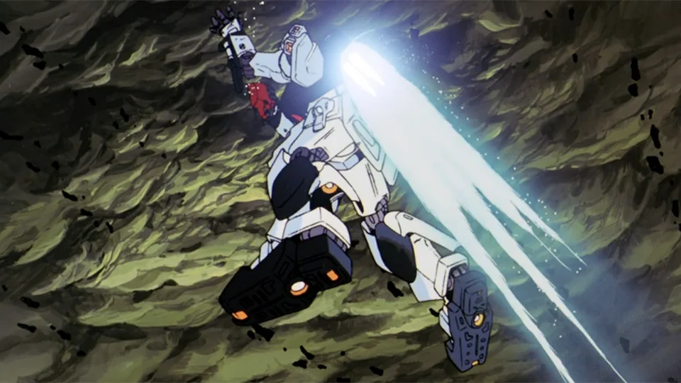 アクシズの表面へ機体を押し当てるνガンダム